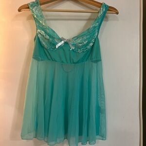 Sheer Lace-Trim Teal Babydoll lingerie top